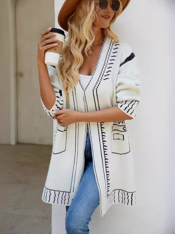 Woochic pull cardigan col en v motif de dessin animé tricoté blanc S